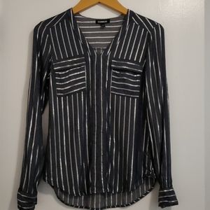 Express Gray & Silver V-Neck Blouse S: XS